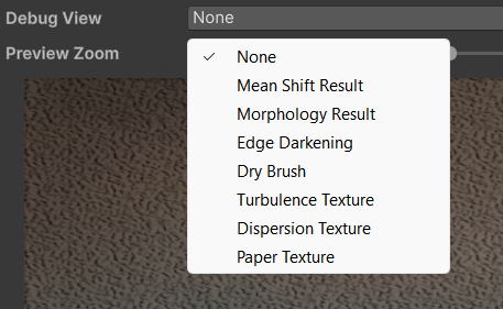 Figure 10, the Debug View dropdown expanded, showing the full list of options