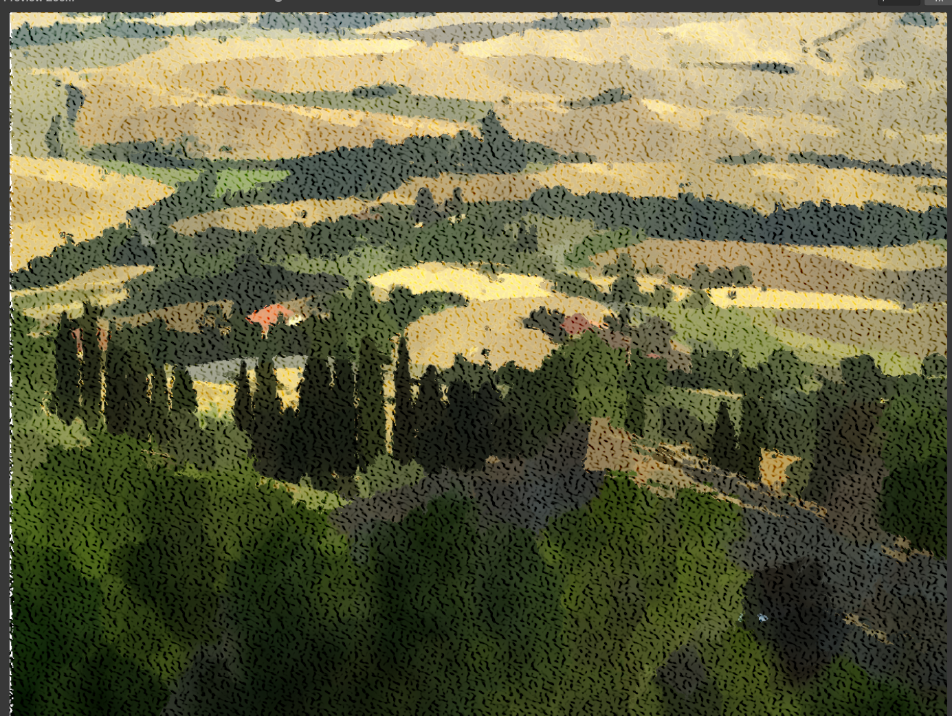 Figure 18, comparison with Edge Darkening at 0 vs. a high value, showing the characteristic dark-edge watercolor effect